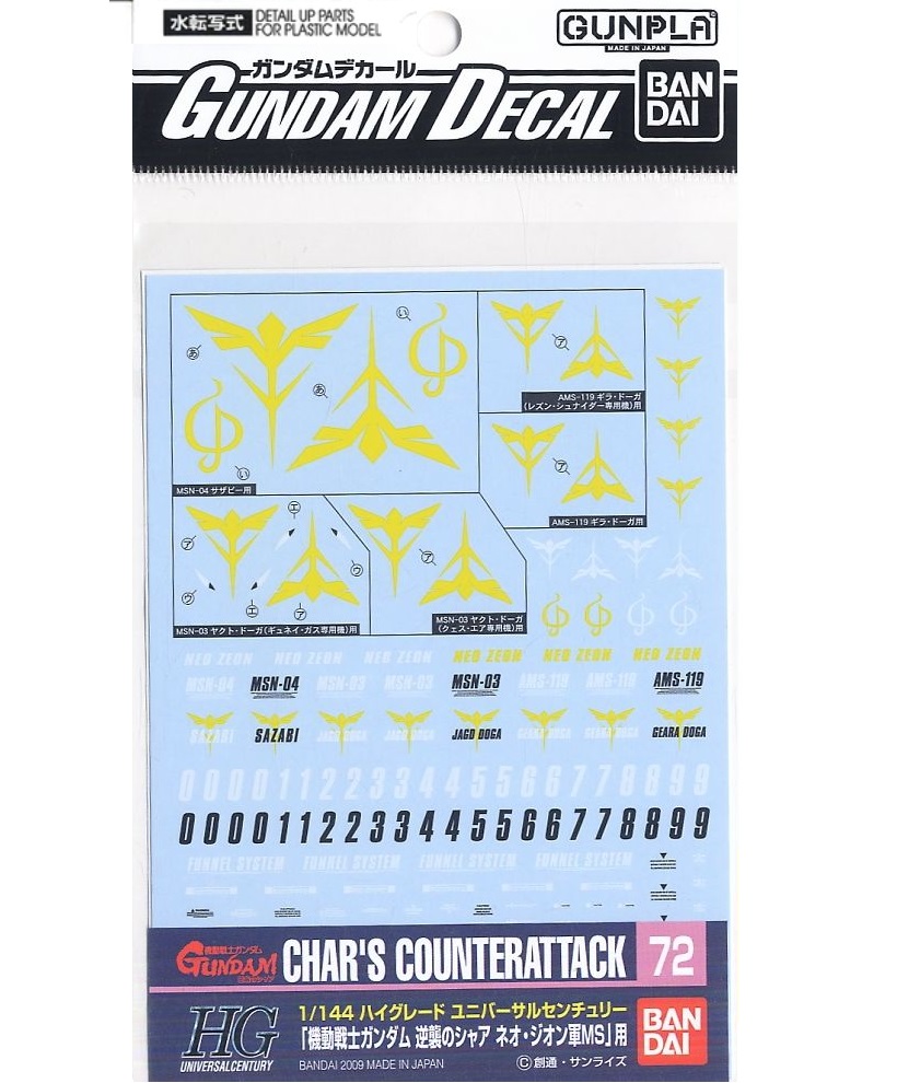 Gundam Gunpla Decal HG 1/144 72 Char S Counterattack Zeon
