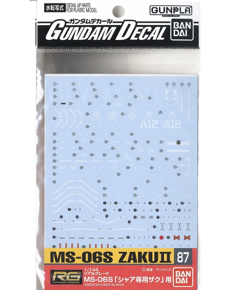 Gundam Gunpla Decal RG 1/144 87 Ms-06S Char'S Zak