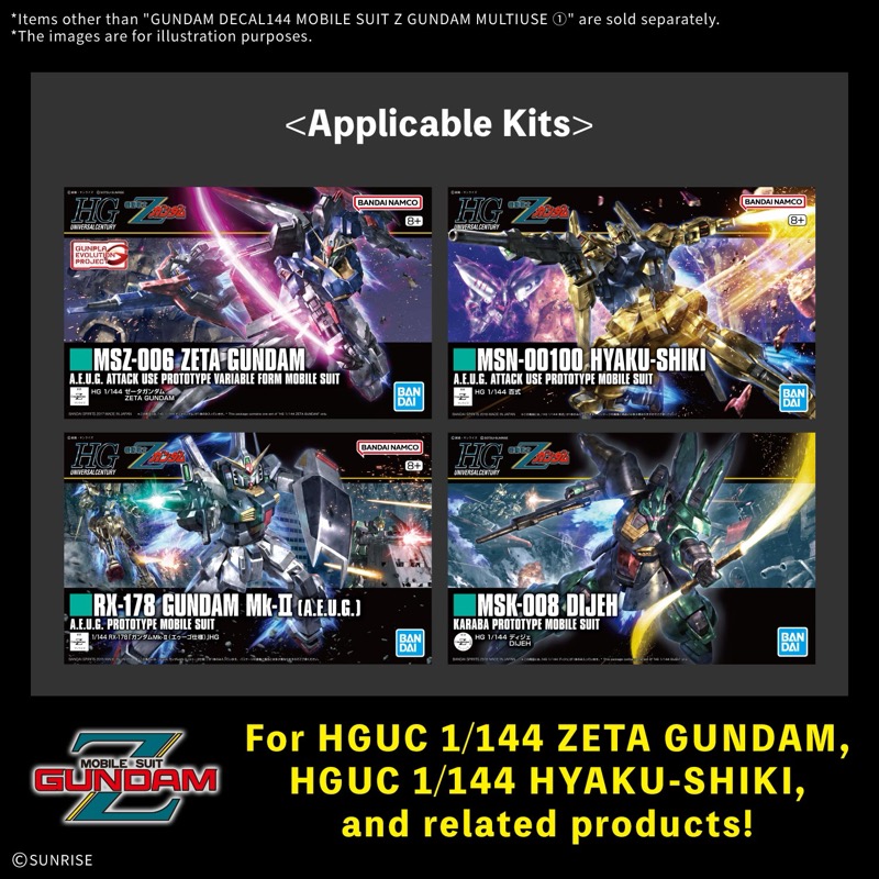 Gundam Gunpla Decal 144 Mobile Suit Z Gundam Multiuse 