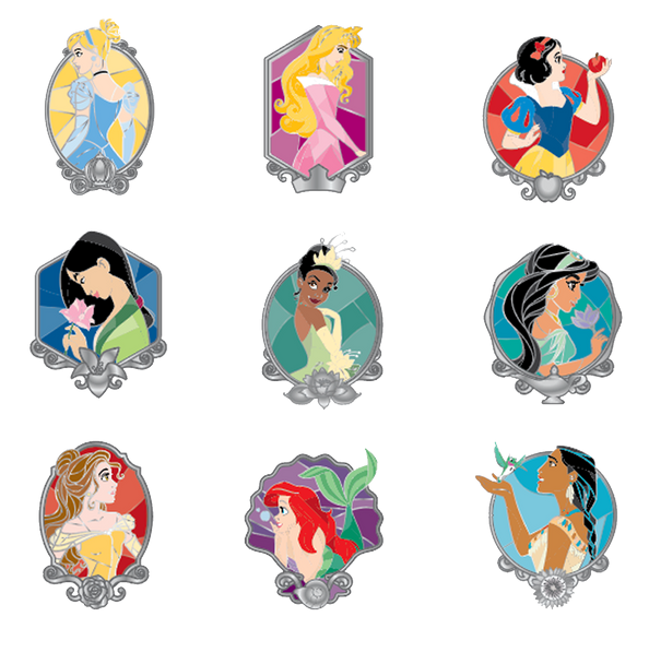 Disney Blind Box Pins Set Princess Stainglass Asst 18pcs