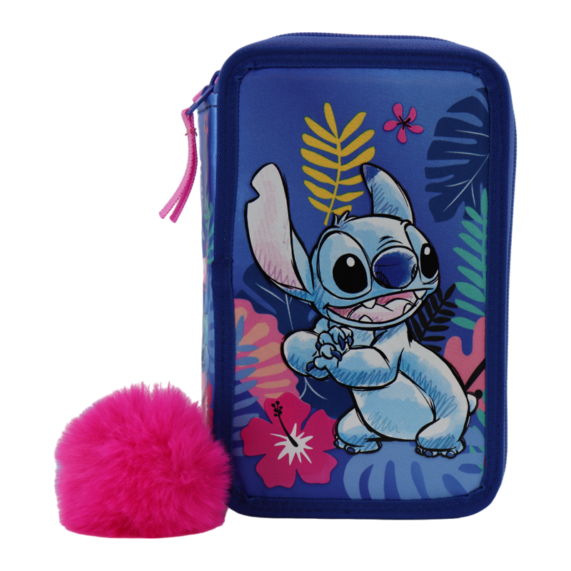 Disney Stitch Fleurs Trousse 3 Compartiments 19,5x12x7cm