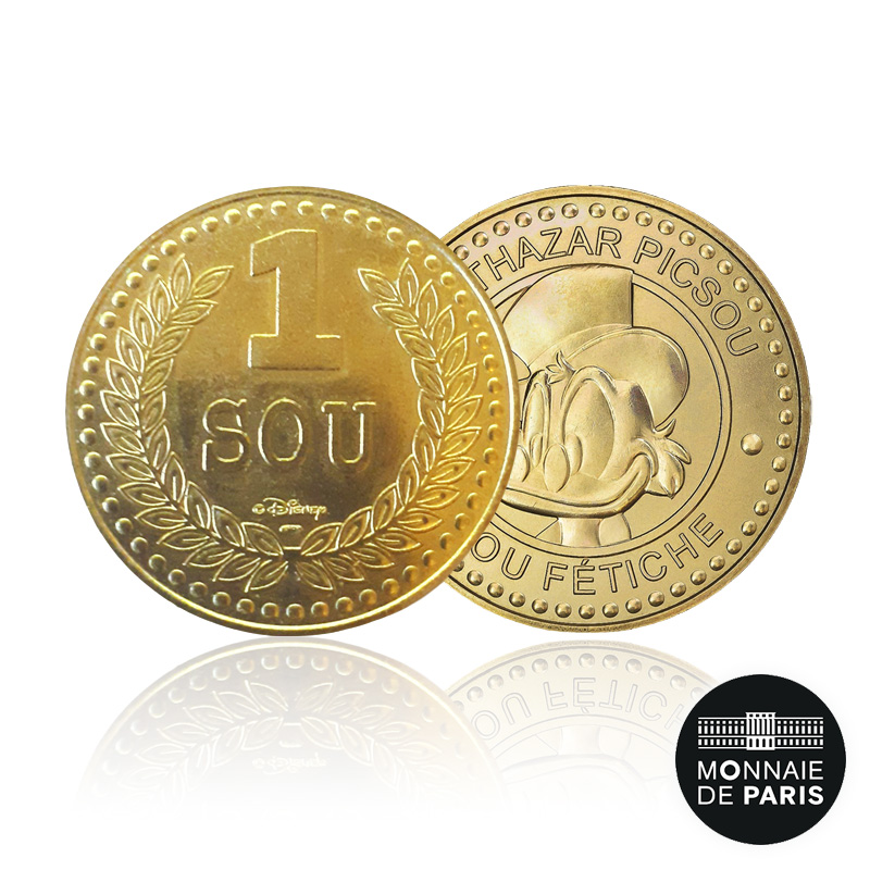 Disney Monnaie De Paris Sou Fetiche Picsou Doré à l'or fin 1953Ex