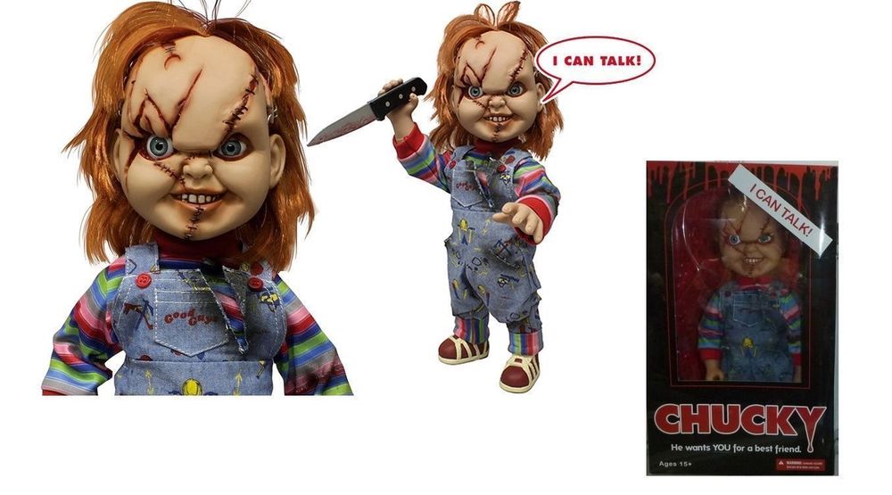 Chucky Vinyl Figure 38cm sonore Bag Guy Scar