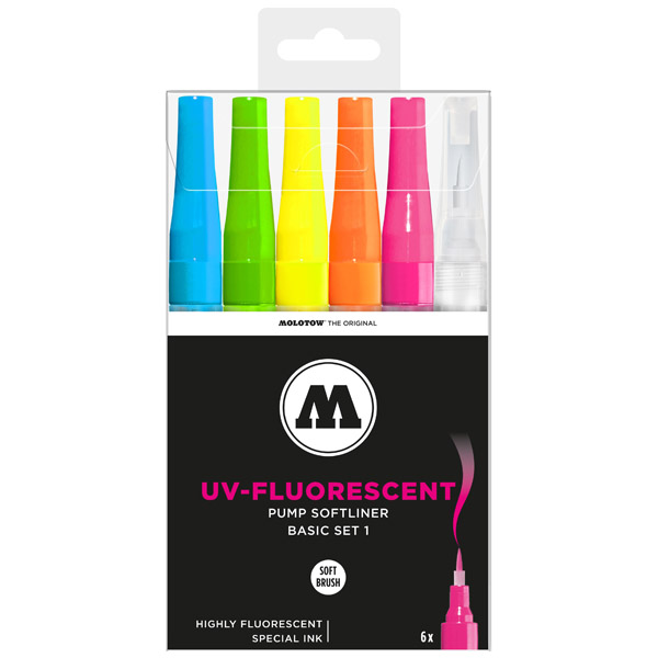 Molotow Pump Softliner Uv Fluorescent 1mm Pochette #01 de 6pcs