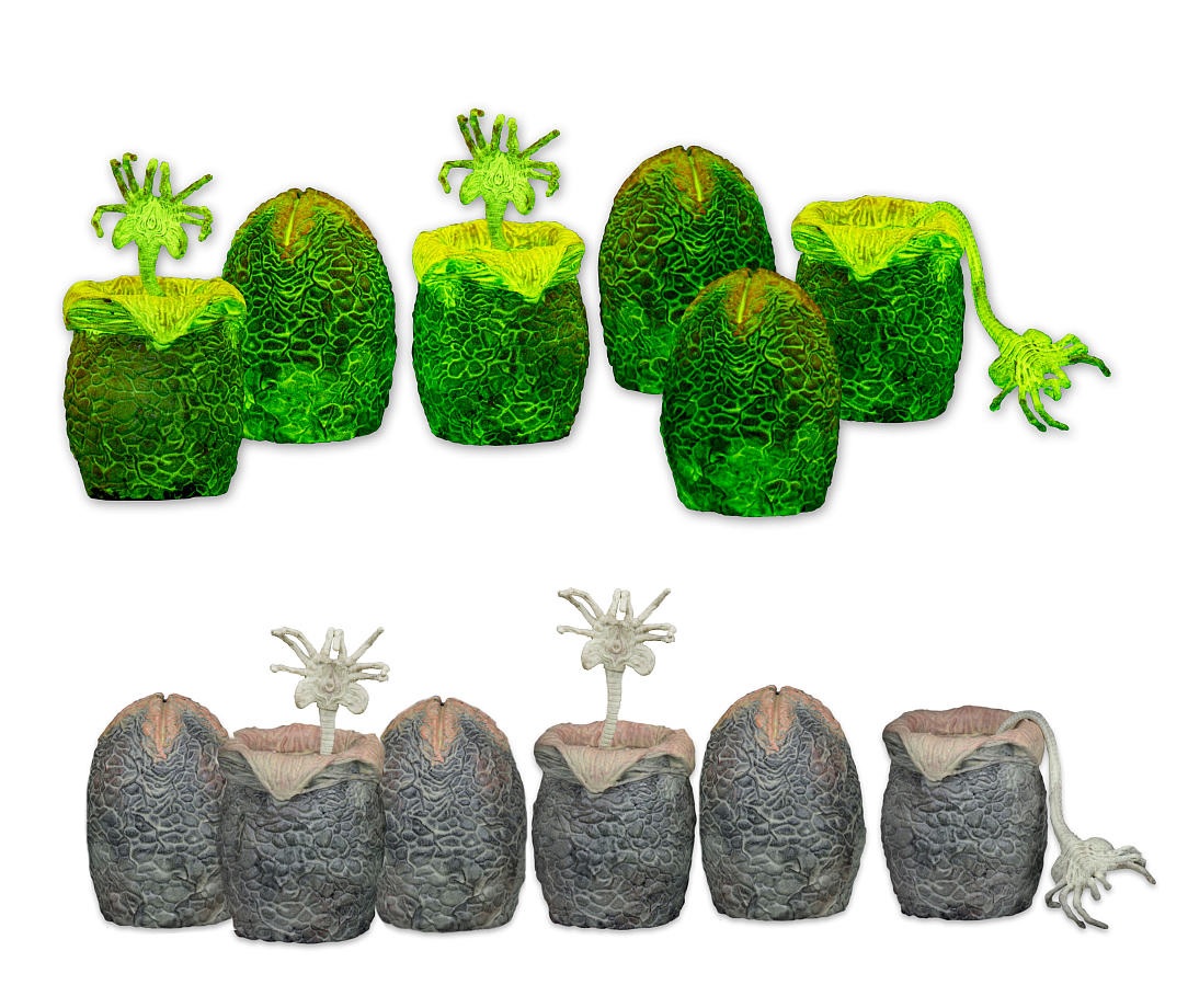 Aliens Set 6 Xenomorph Egg + Facehugger Glow In The Dark
