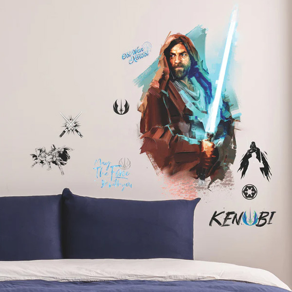 Star Wars Sticker  Mural Geant Obi Wan Kenobi Painted 81X46cm