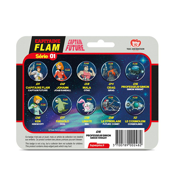 Capitaine Flam Badge Blister Professeur Simon 5,6cm