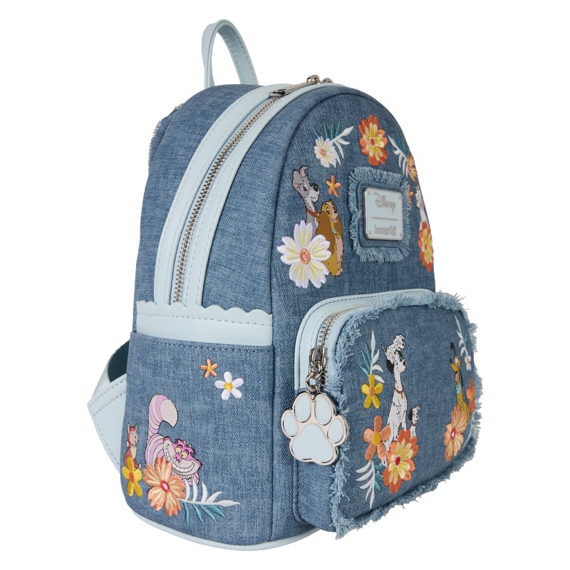 Disney Loungefly Mini Sac A Dos Dogs & Cats Faux Denim Fringe